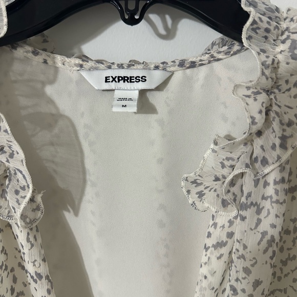 Express Ruffle V-Neck Blouse - Cream and Gray - Picture 2 of 4